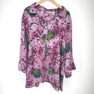 WHITE STAG Women Floral Button Top Plus Size 3x Purple Whimsigoth Vintage Career